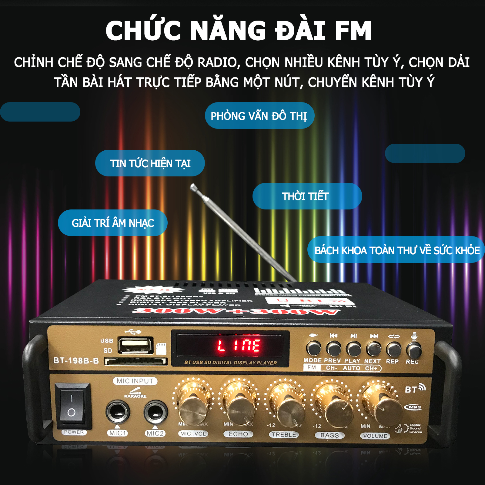 Amply mini,amply karaoke gia đình,Amly Mini Bluetooth BT198B-B,âm ly karaoke 16 sò lớn,kết hợp ghi âm,echo siêu mượt thiết bị khuếch đại âm thanh chuyên nghiệp,âm ly mini