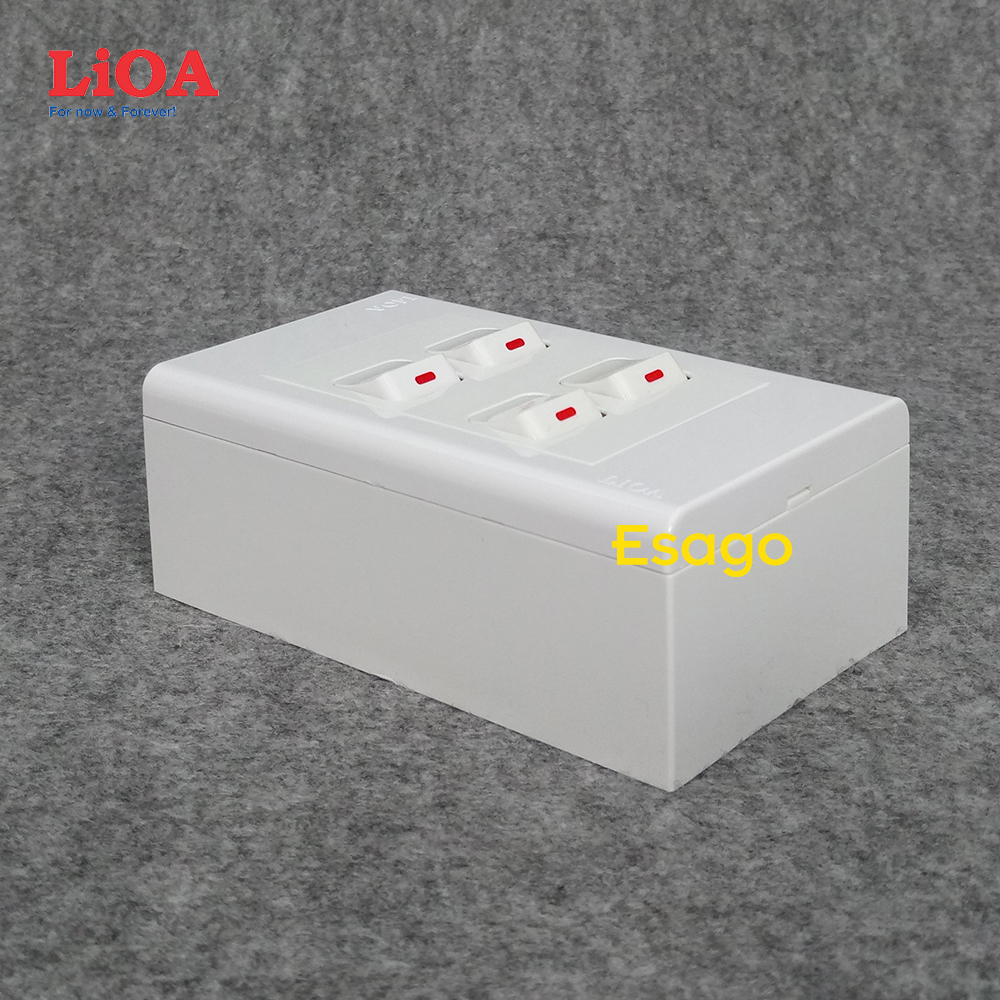 Combo 4 công tắc điện 1 chiều + mặt lỗ vuông LiOA + Đế nổi