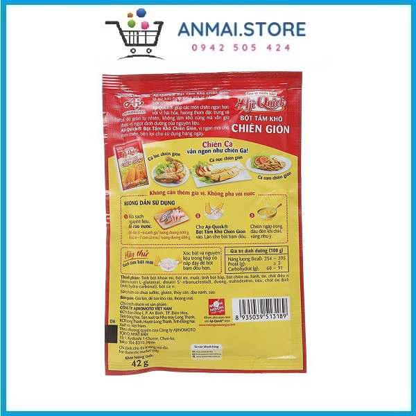 Bịch 12 gói bột tẩm khô chiên giòn Aji Quick 42g