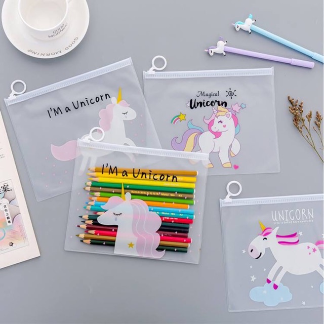 Sét 4 túi zip A5 Unicorn dễ thương