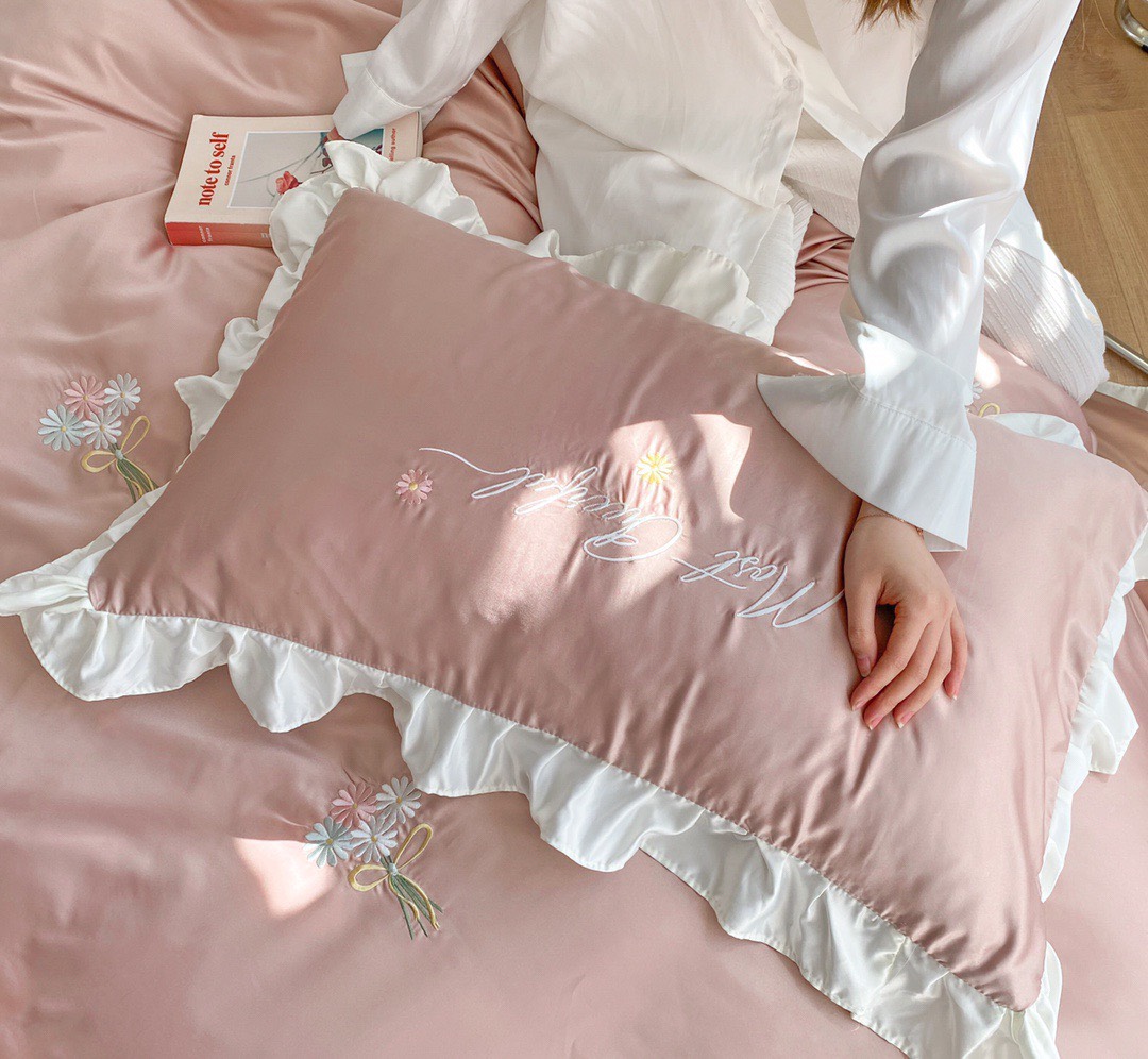Set Chăn Ga Gối Lụa Bèo Thêu Hoa Cúc🌈