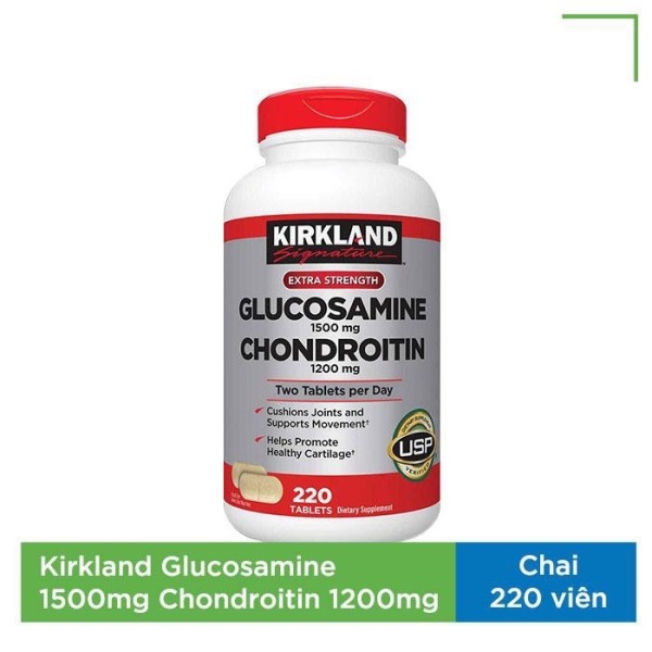 [HCM]Kirkland Glucosamine 1500mg Chondroitin 1200mg hỗ trợ xương khớp (Chai 220 viên)