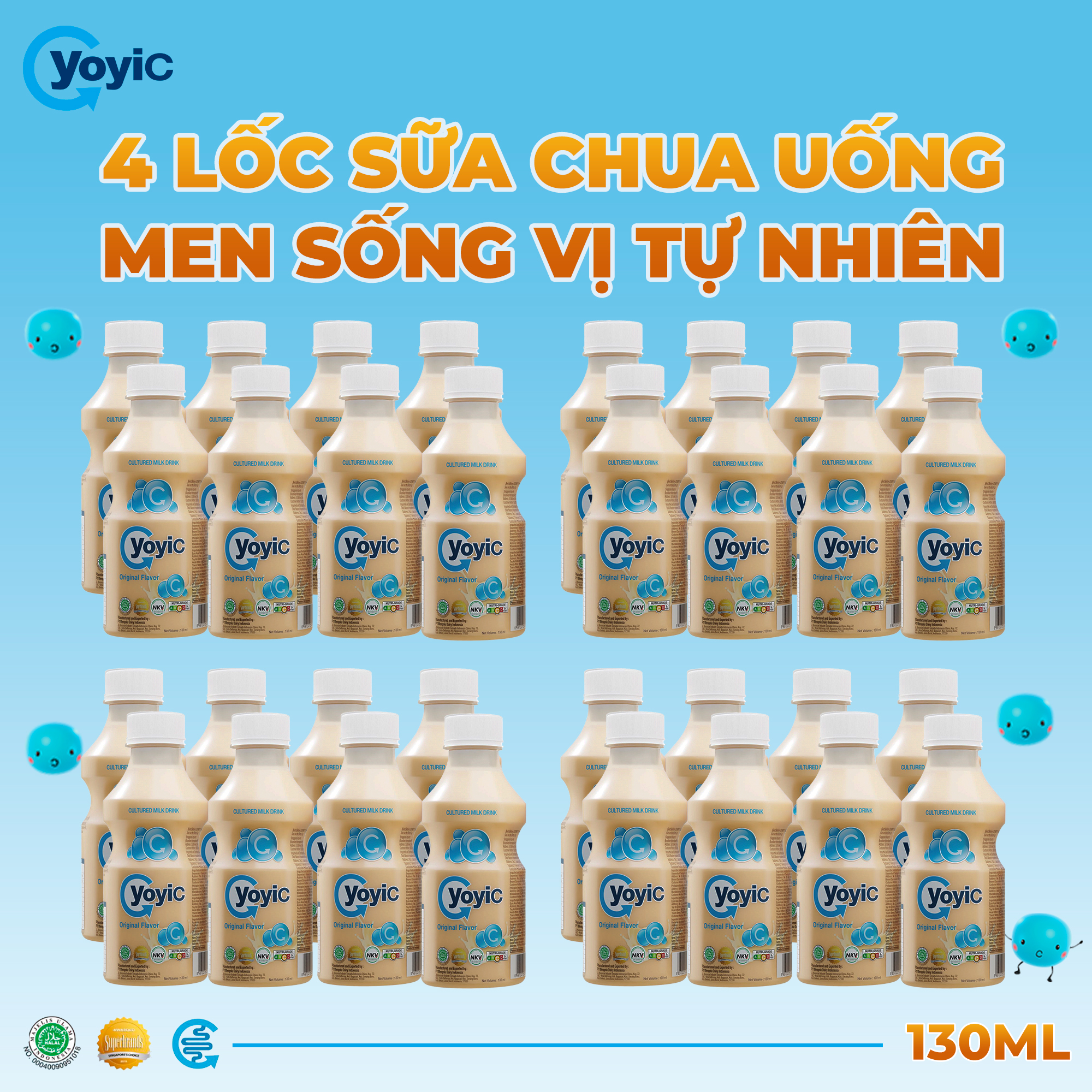 4 Lốc Sữa Chua Uống YOYIC Men Sống Tự Nhiên