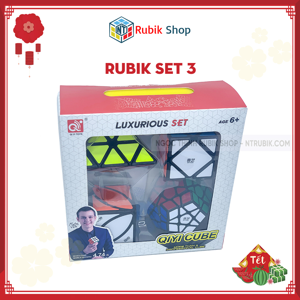 Set 3 Combo 4 Rubik Qiming A-Pyraminx,Qicheng A-Skewb,Qiheng-Megaminx,Ivy