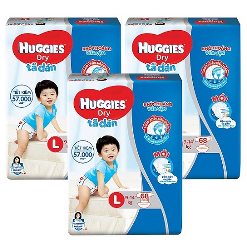 BỘ 3 GÓI TÃ DÁN HUGGIES M76 CHO BÉ 5-10KG