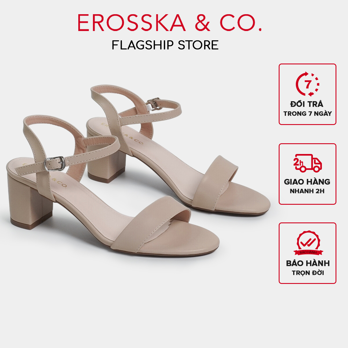 Giày sandal nữ thời trang Erosska gót vuông cao 5cm màu đen - EB067