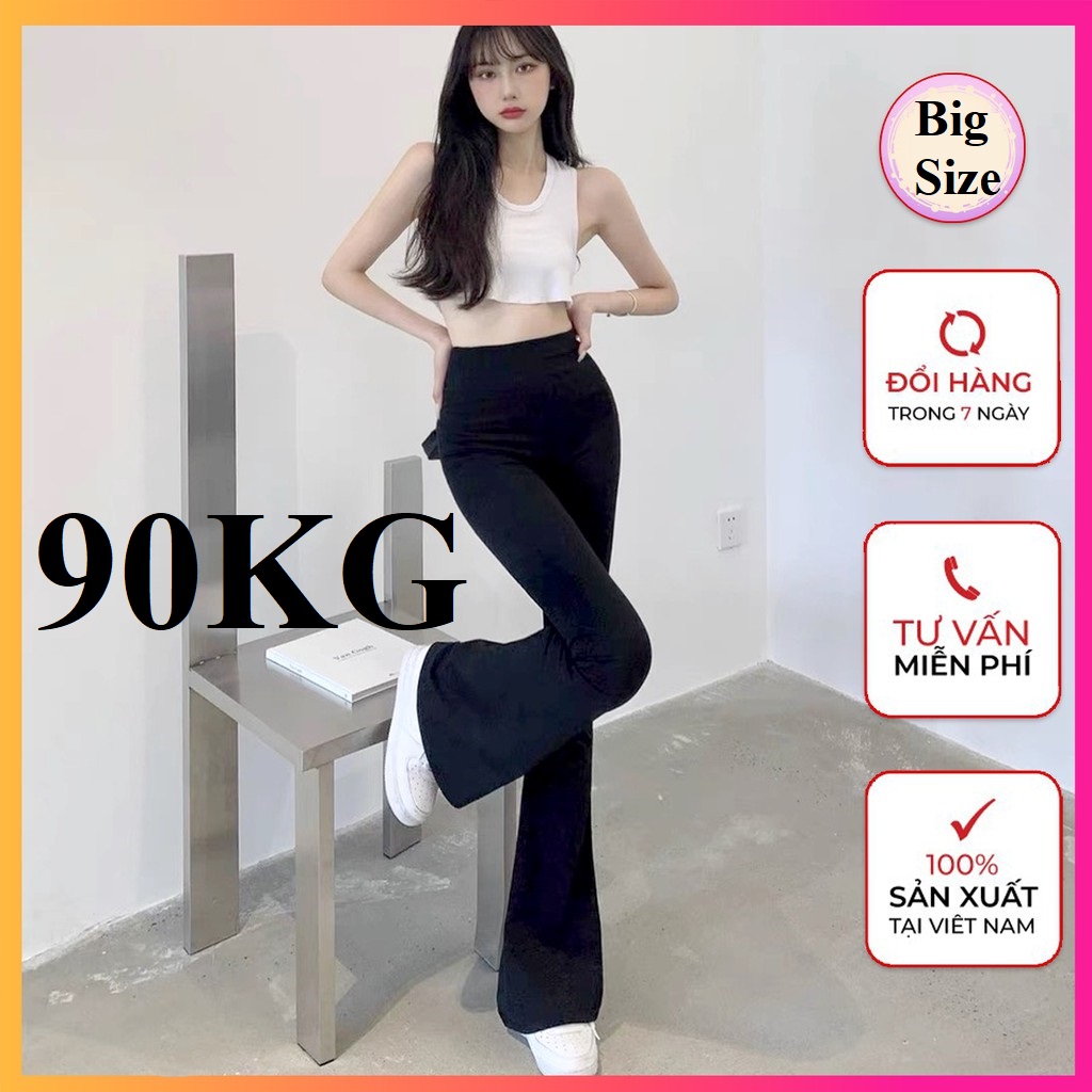 Quần ống Loe Ngọc Trinh, Lưng Chun Siêu Cao 8cm, Chất Cotton thun Cao cấp dày đẹp, Có siêu bigsize 90Kg, dài quần 102cm