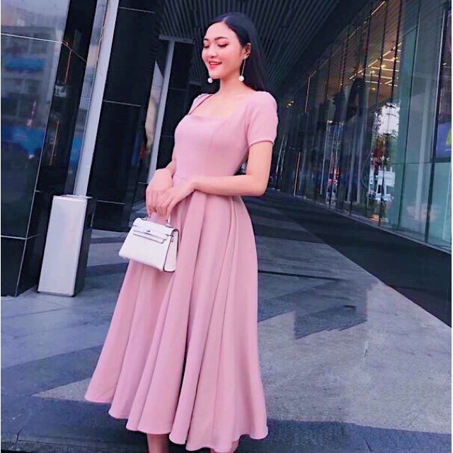 Đầm xoè cổ vuông 2 màu