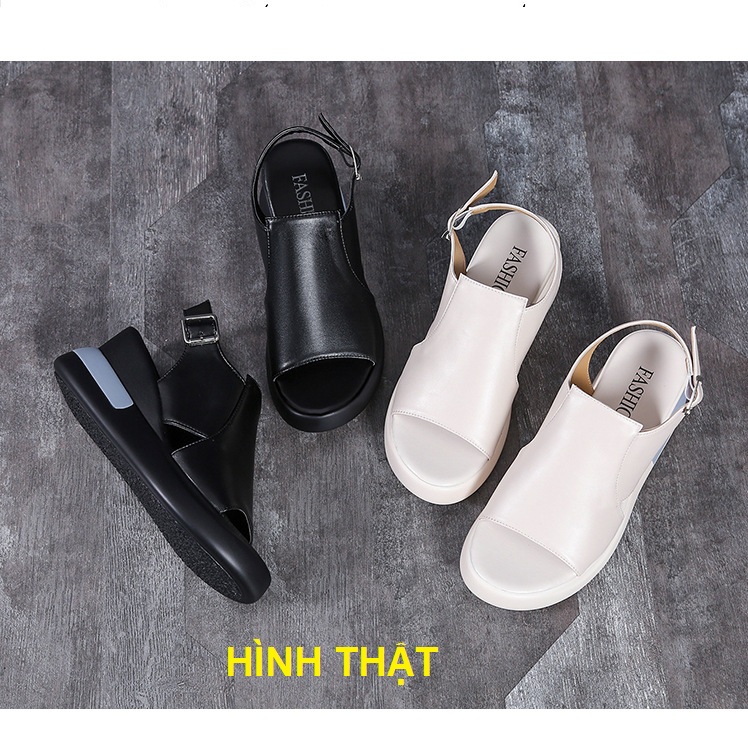 Giày sandal bánh mì quai ngang cut out cao cấp, đường phồ, teen