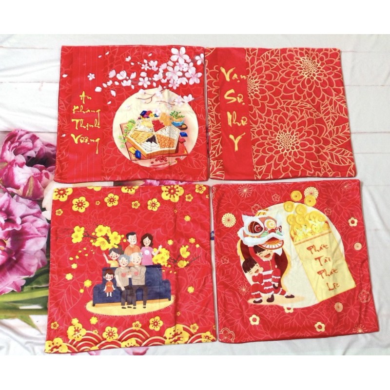 Set 4 Vỏ gối trang trí Tết Như Ý