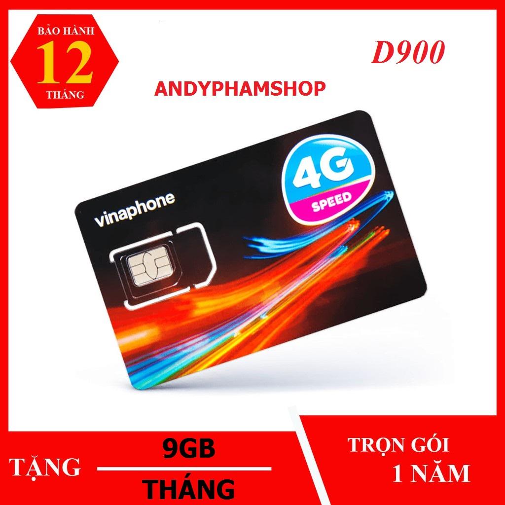 Sim 4G Vinaphone trọn gói 01 năm D900, 9Gb tháng.