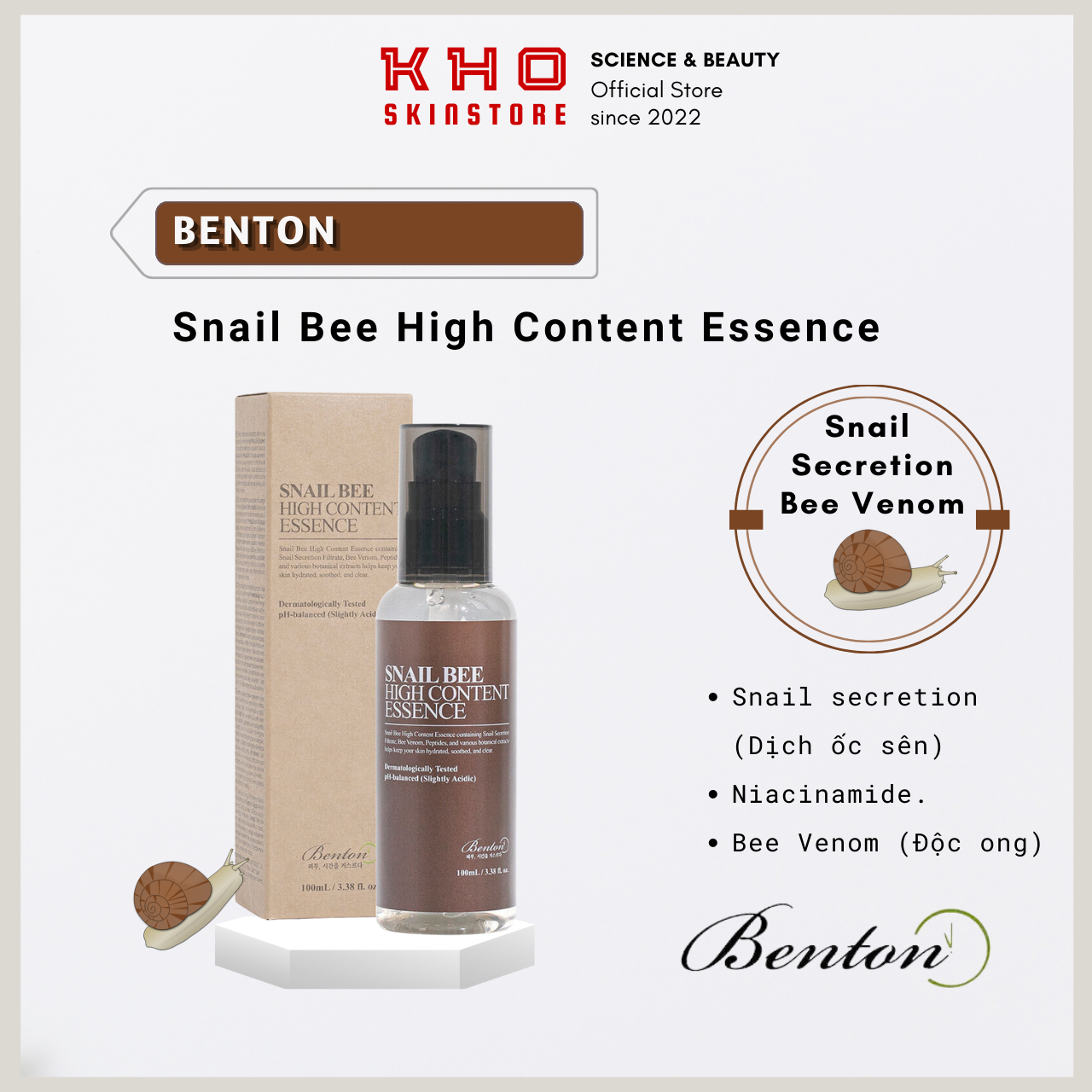 [KhoSkinStore] Benton tinh chất ốc sên Snail Bee High Content Essence New 100ml