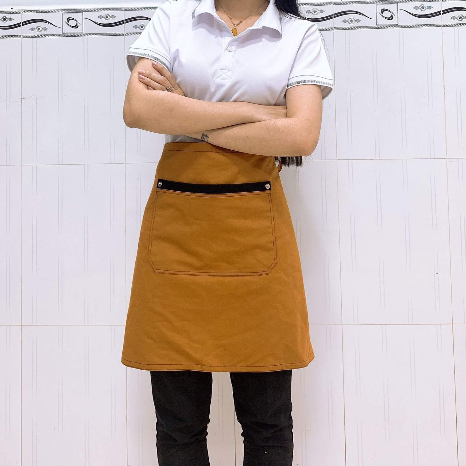 Tạp dề ngắn đủ màu, Tạp dề phục vụ màu đen, Tạp dề màu phục vụ quán ăn, nhà hàng