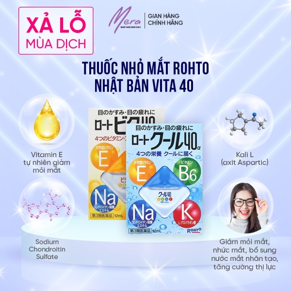 Thuốc Nhỏ Mắt Rohto Nhật Bản Vita 40 bổ sung vitamin 12ml nhập khẩu