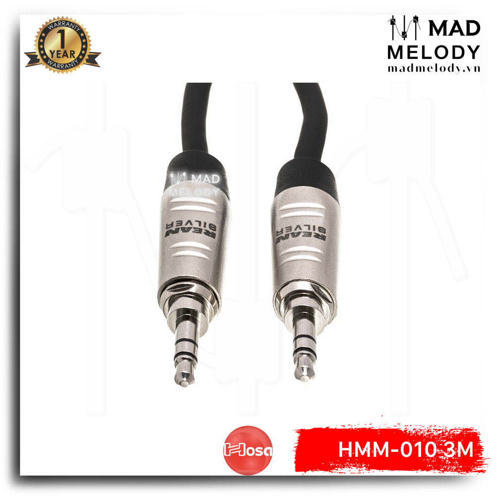 Hosa Pro Stereo Interconnect HMM-010 (REAN 3.5mm TRS - 3.5mm TRS) (3m) [Dây cáp tín hiệu kết nối, NEW]