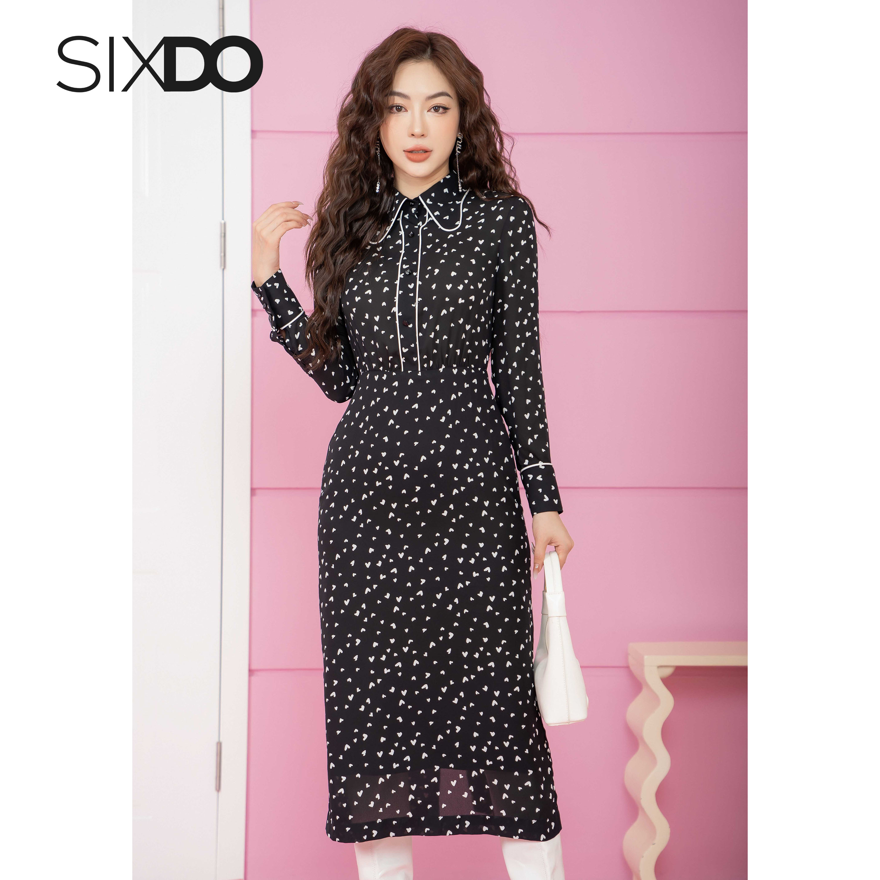 Đầm chiffon họa tiết tim SIXDO (Midi Chiffon Dress)