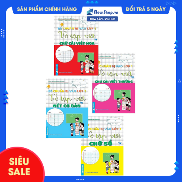Sách Tham Khảo - Combo 4 Cuốn Dành Cho Bé Chuẩn Bị Vào Lớp 1: Vở Tập Viết Nét Cơ Bản, Chữ Số, Chữ Cái Viết Thường, Chữ Cái Viết Hoa - Newshop