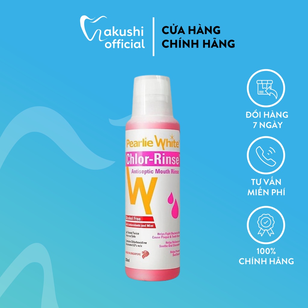 Nước súc miệng ngăn ngừa viêm nha chu nhiệt miệng và chảy máu chân răng Pearlie White 250ml Singapore Hakushi