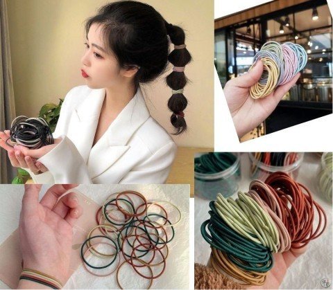 Set 100 dây buộc tóc, túi 100 dây thun cột tóc siêu dai nhiều màu sắc