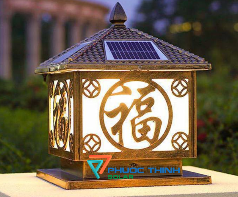 Đèn trụ cổng năng lượng mặt trời chữ Phúc trụ 40cm
