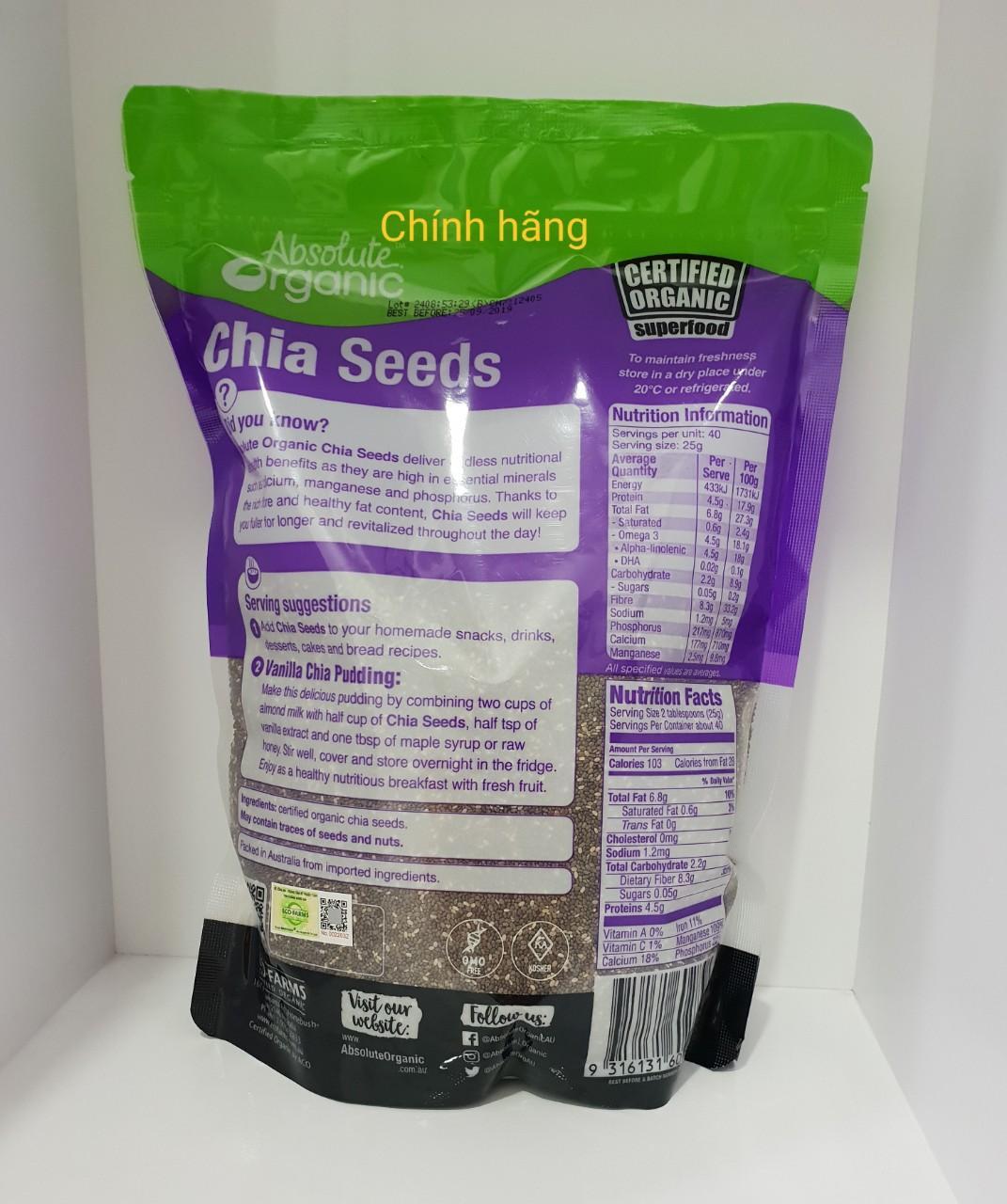 Hạt Chia Úc Nhập Khẩu Absolute Organic Chia Seeds 1kg