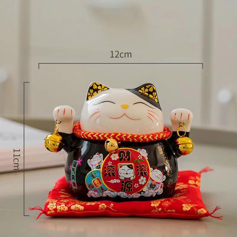 Mèo Thần Tài đỏ giơ 2 tay-Đa Phú Quý 18cm