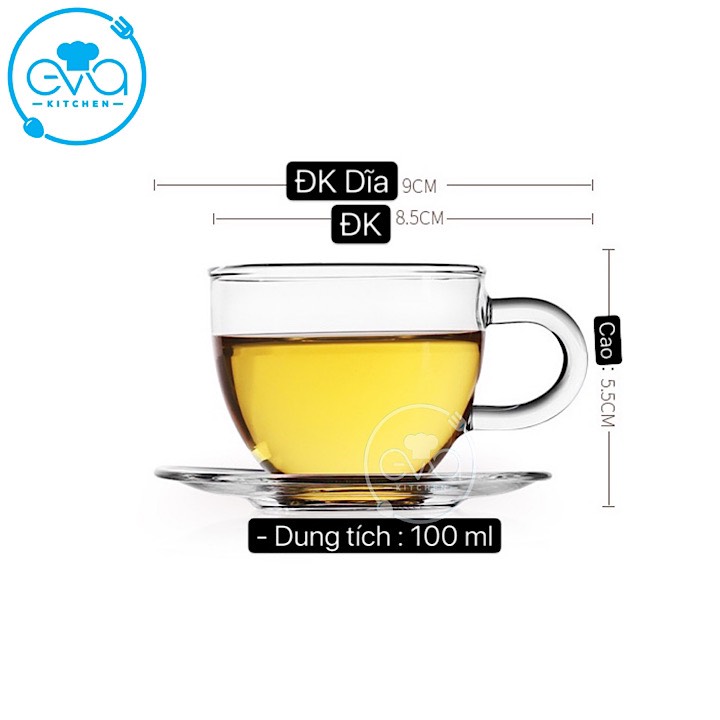Bộ 4 Tách 4 Đĩa Thuỷ Tinh Chịu Nhiệt Cao Cấp