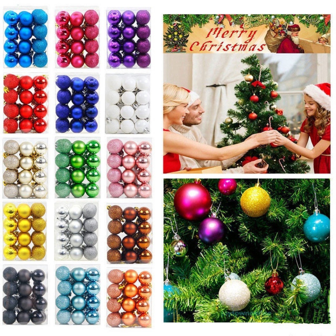 [HCM]COMBO 24 TRÁI CHÂU ĐỦ MÀU SẮC TRANG TRÍ NOEL 3cm