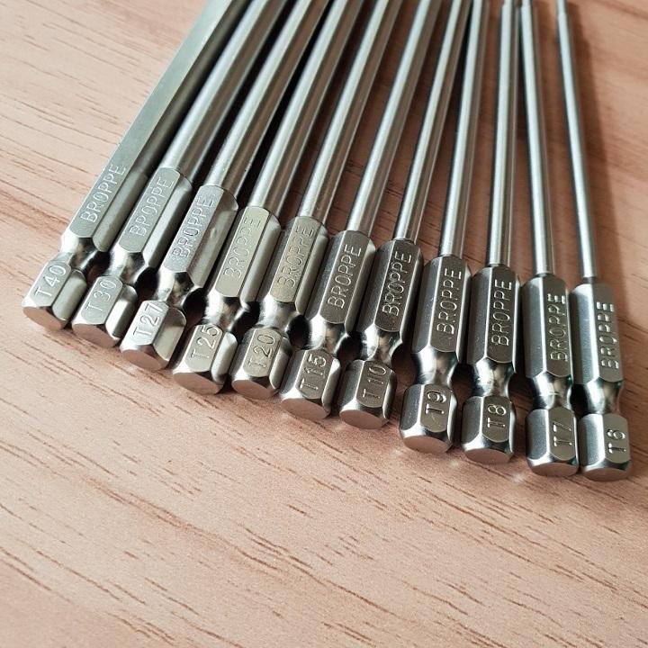 Bộ 11 mũi Tô vít lục giác hoa thị 100mm cho khoan pin, điện