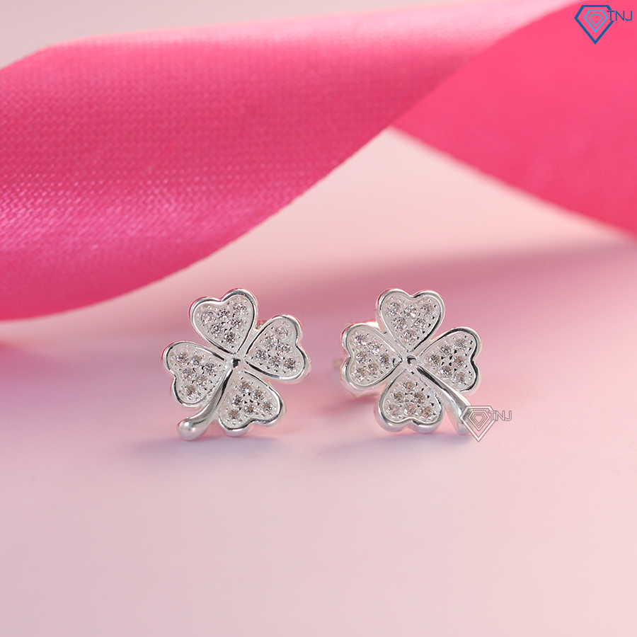 Bông tai nữ bạc đẹp hình cỏ 4 lá may mắn BTN0071 - Trang Sức TNJ