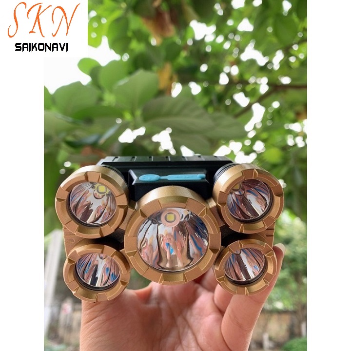 Đèn Pin Đội Đầu Siêu Sáng 5 Mắt Bản Mới Bóng To Hơn, Sáng Hơn, Chống Nước Chống Bụi Tiêu Chuẩn, Đèn Pin Đội Đầu, Đèn Pin Siêu Sáng