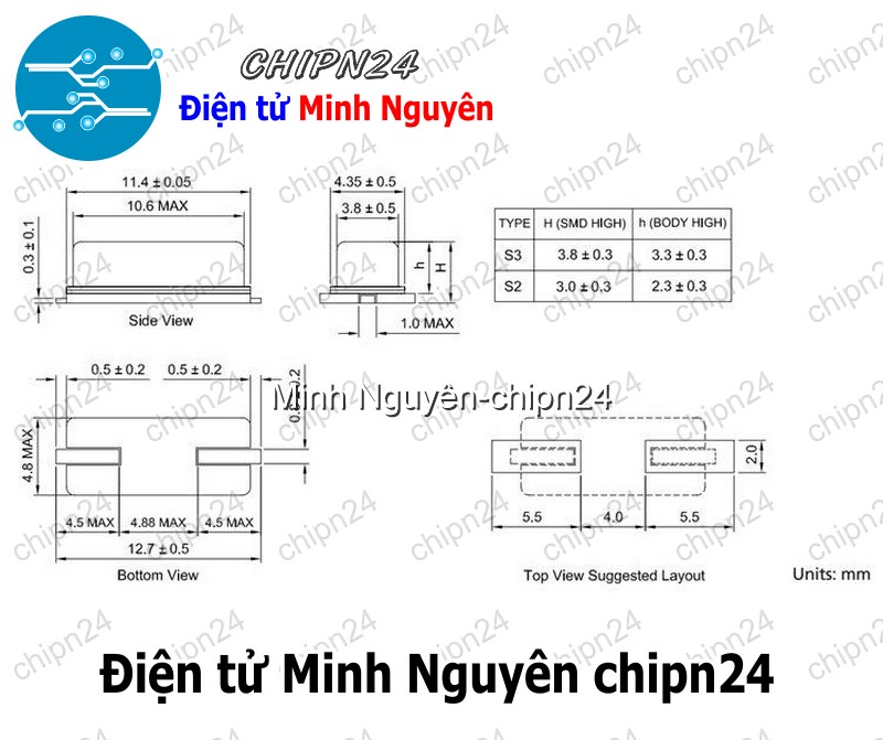 [3 con] (K350) Thạch anh Chân Dán 49SMD (2 chân 11.0592M/12M/13.56M/14.7456M/16M/18.432M/20M) - [Chọn Loại] - HHH.00361