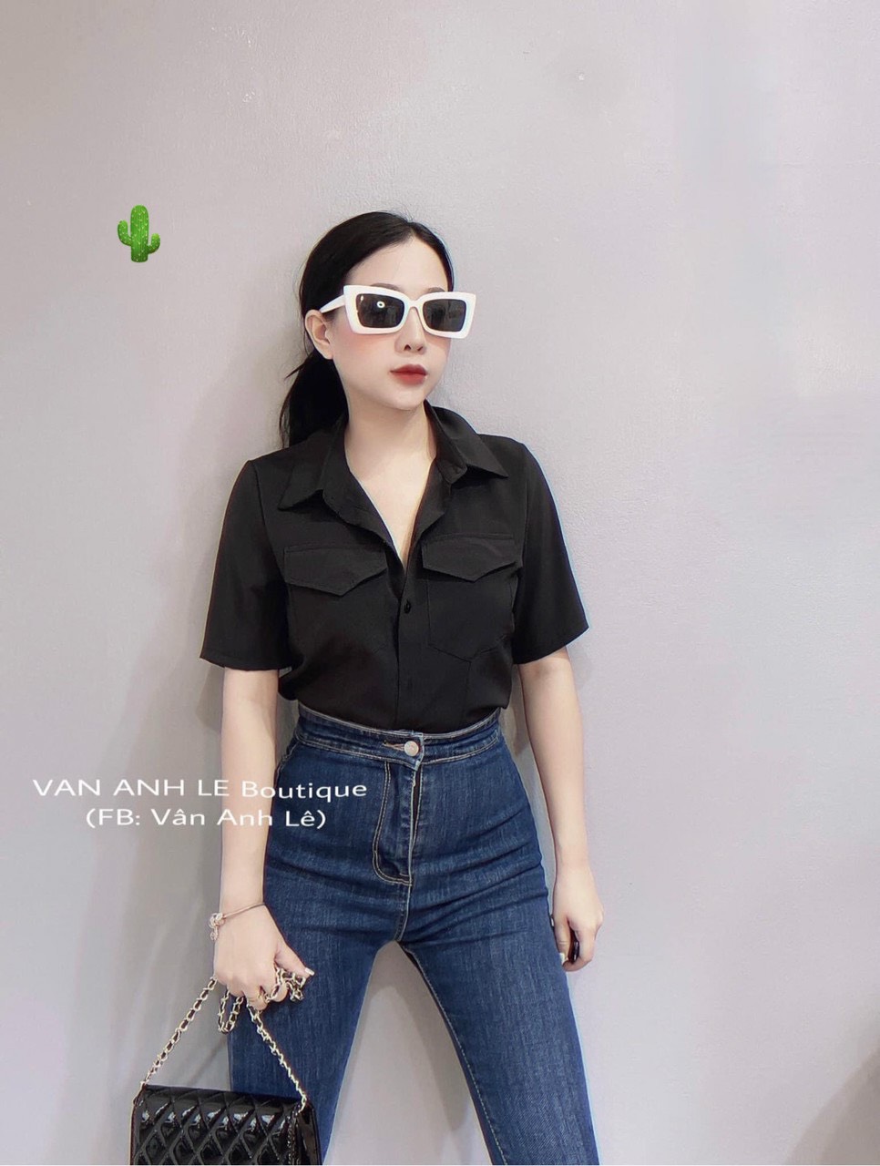 Áo sơ mi tay ngắn trơn kiểu 2 túi trước cực xinh , chất kate lụa mềm mịn
