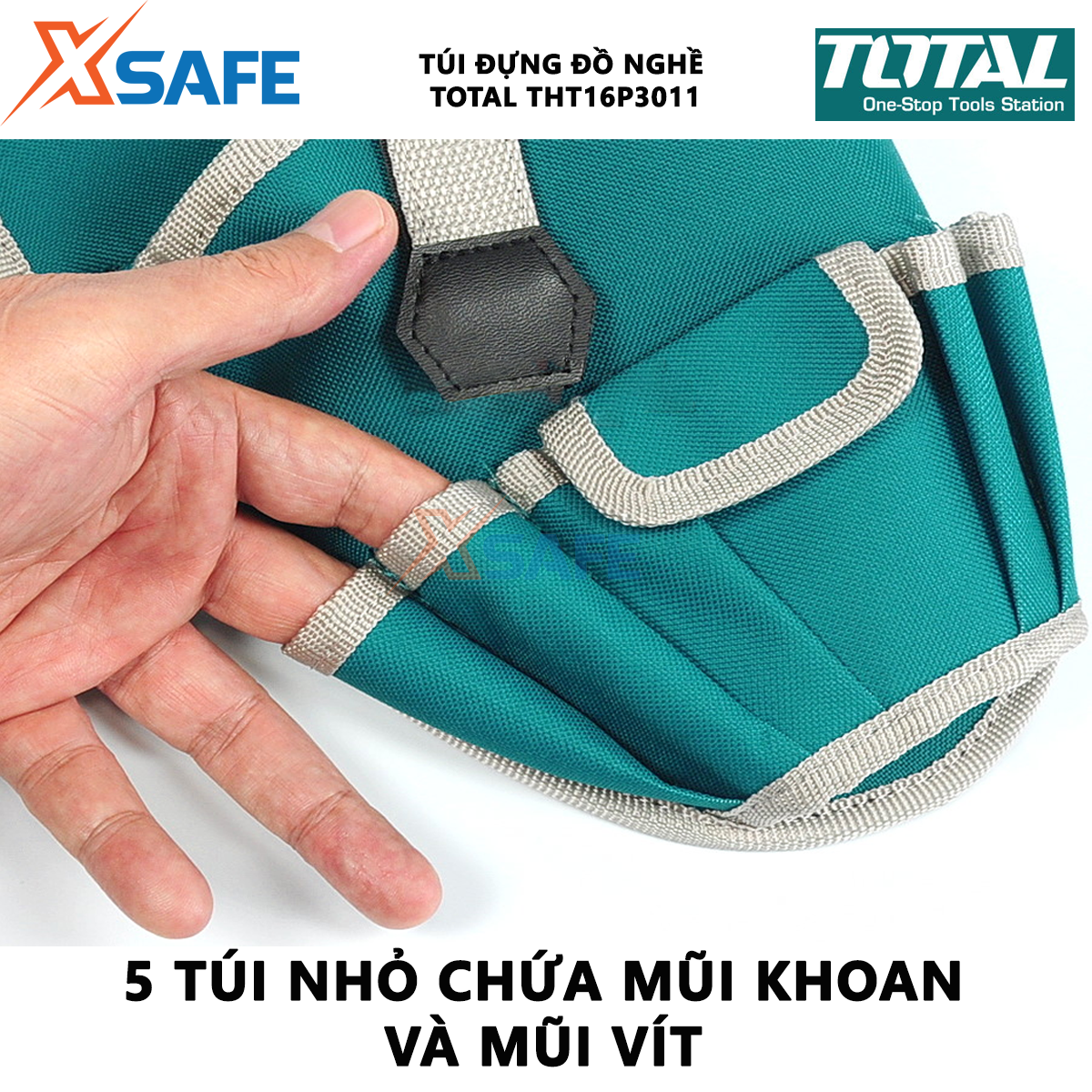 Túi đựng đồ nghề TOTAL THT16P3011 giỏ đựng dụng cụ cầm tay kích thước 290×190mm chất liệu polyeste 600d tải trọng tối đa 8kg chứa nhiều hơn các thiết bị, đồ nghề