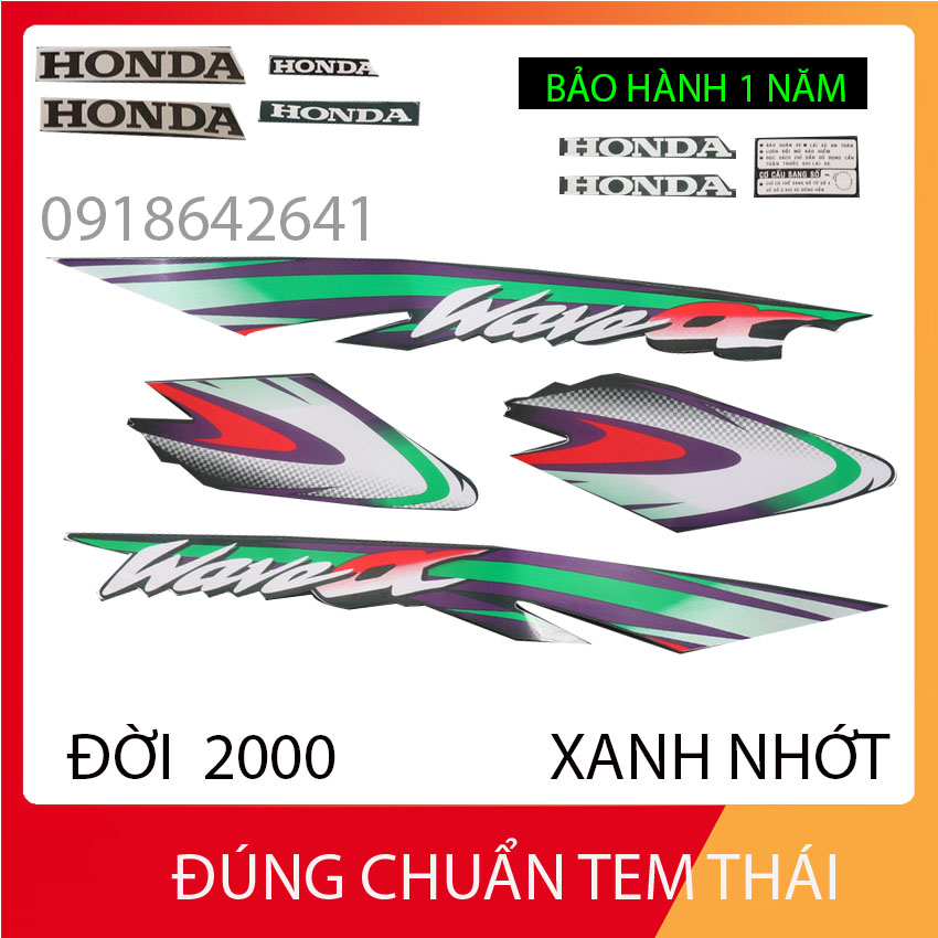 Bộ tem rời 3 lớp dán full xe hàng xịn cho wave anpha mẫu nhỏ đời 2000 - màu xanh nhớt