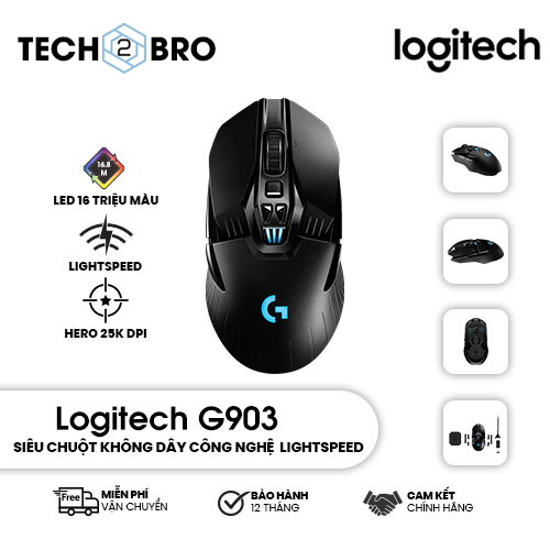 Chuột không dây bluetooth gaming Logitech G903 Hero công nghệ lightspeed