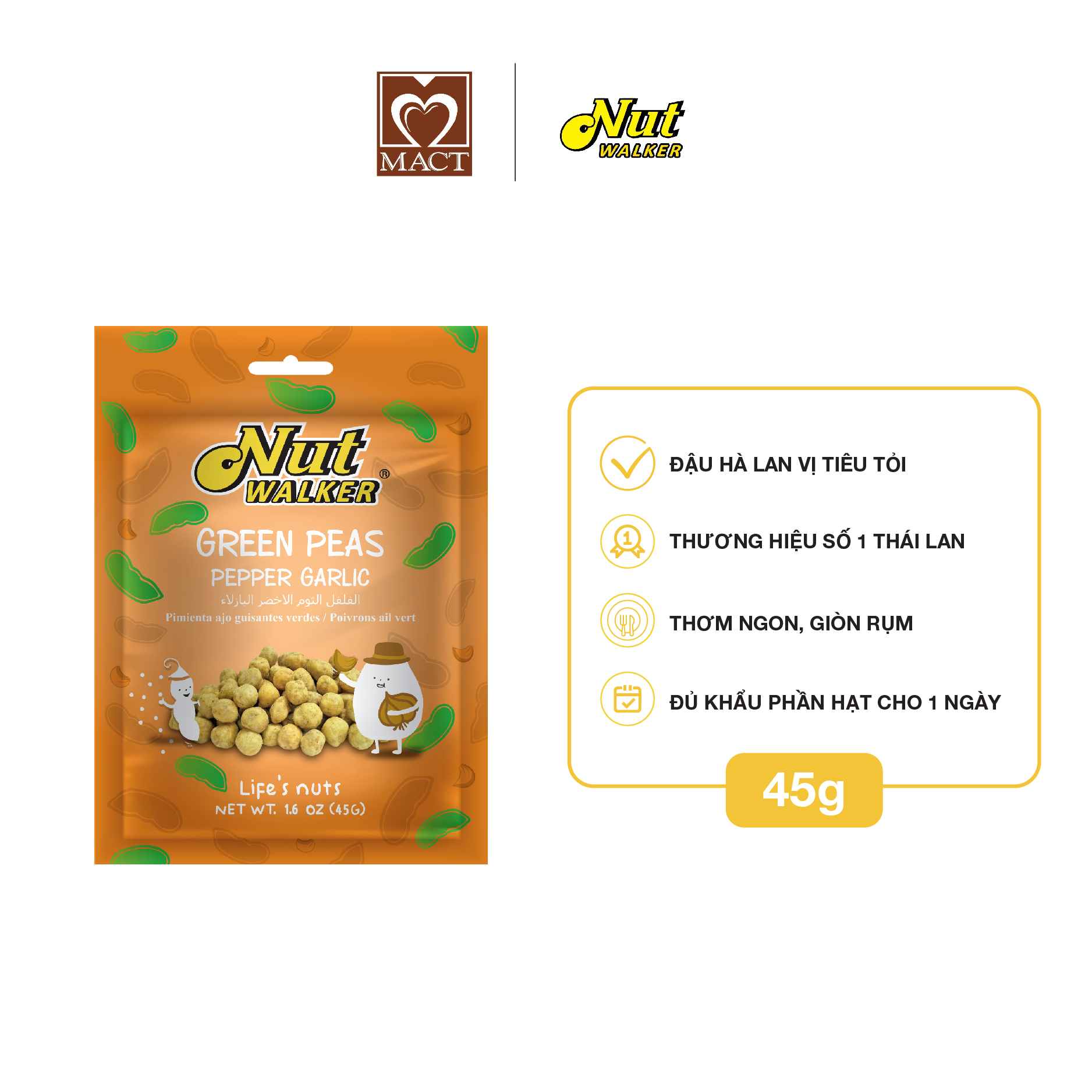 Đậu Hà Lan NUT WALKER - Vị Tiêu tỏi - 45g
