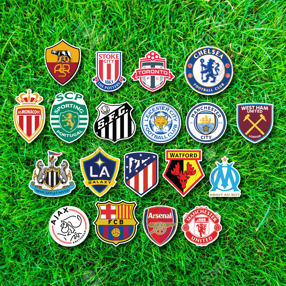 Combo 40 sticker logo CLB BÓNG ĐÁ nổi tiếng Manchester United Real Madrid Barcelona Chelsea Arsenal Liverpool FC