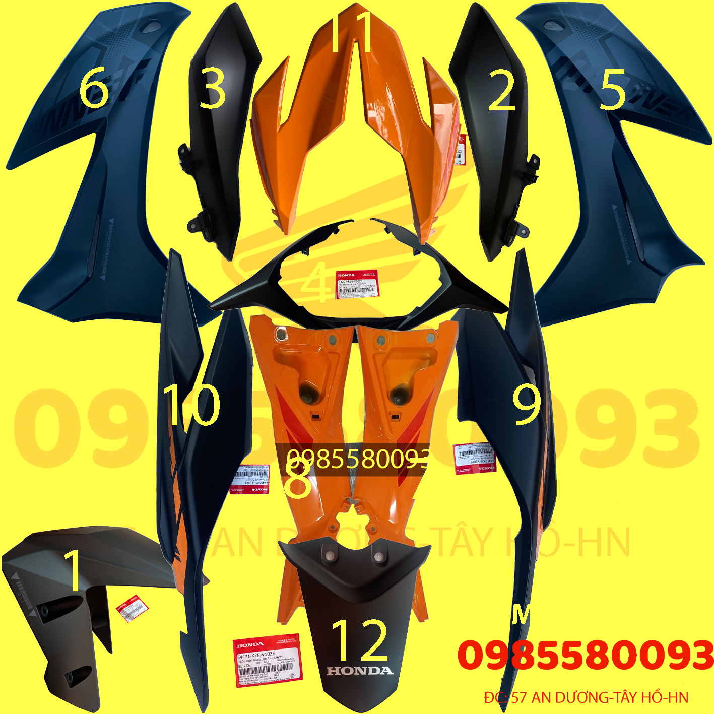 Dàn áo ,dàn mủ Winner X phiên bản Cam đen chính hãng Honda