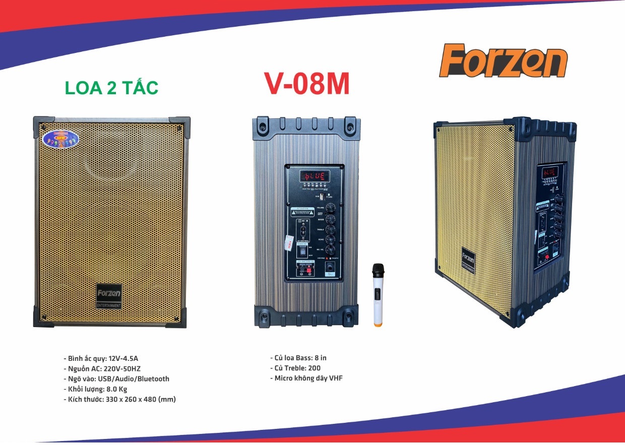 [HCM]Loa kéo Bluetooth mini Forzen V-08M ( bass 2 Tấc) - Model 2022 Cực hay - 2 Micro