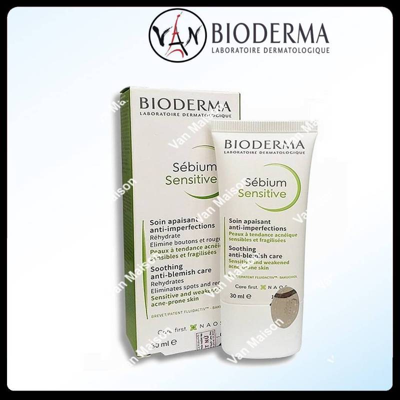 [HCM][ Tem chính hãng]  Bioderma Kem dưỡng giữ ẩm và giảm mụn Bioderma Sebium Sensitive 30ml dành cho da dầu nhờn da nhạy cảm tổn thương sau mụn da dễ bị mụn