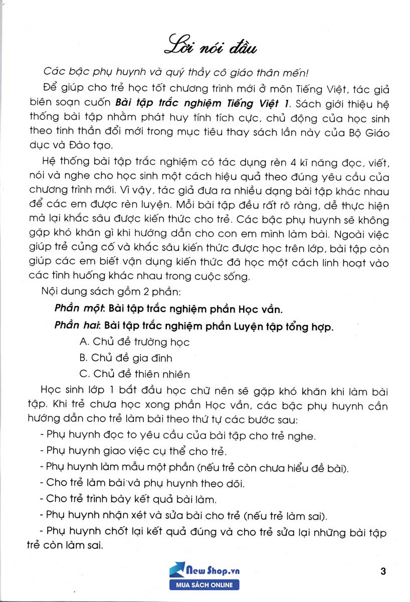 Sách - Bài Tập Trắc Nghiệm Tiếng Việt 1 (Theo Chương Trình Tiểu Học Mới Định Hướng Phát Triển Năng Lực) - Newshop