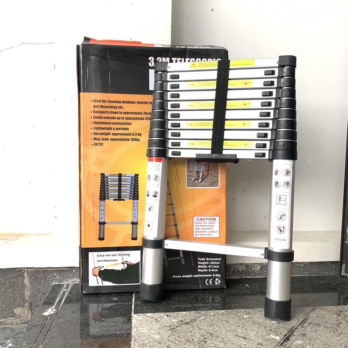 Thang nhôm rút gọn Ladder Yokota loại 3.2 mét màu xám