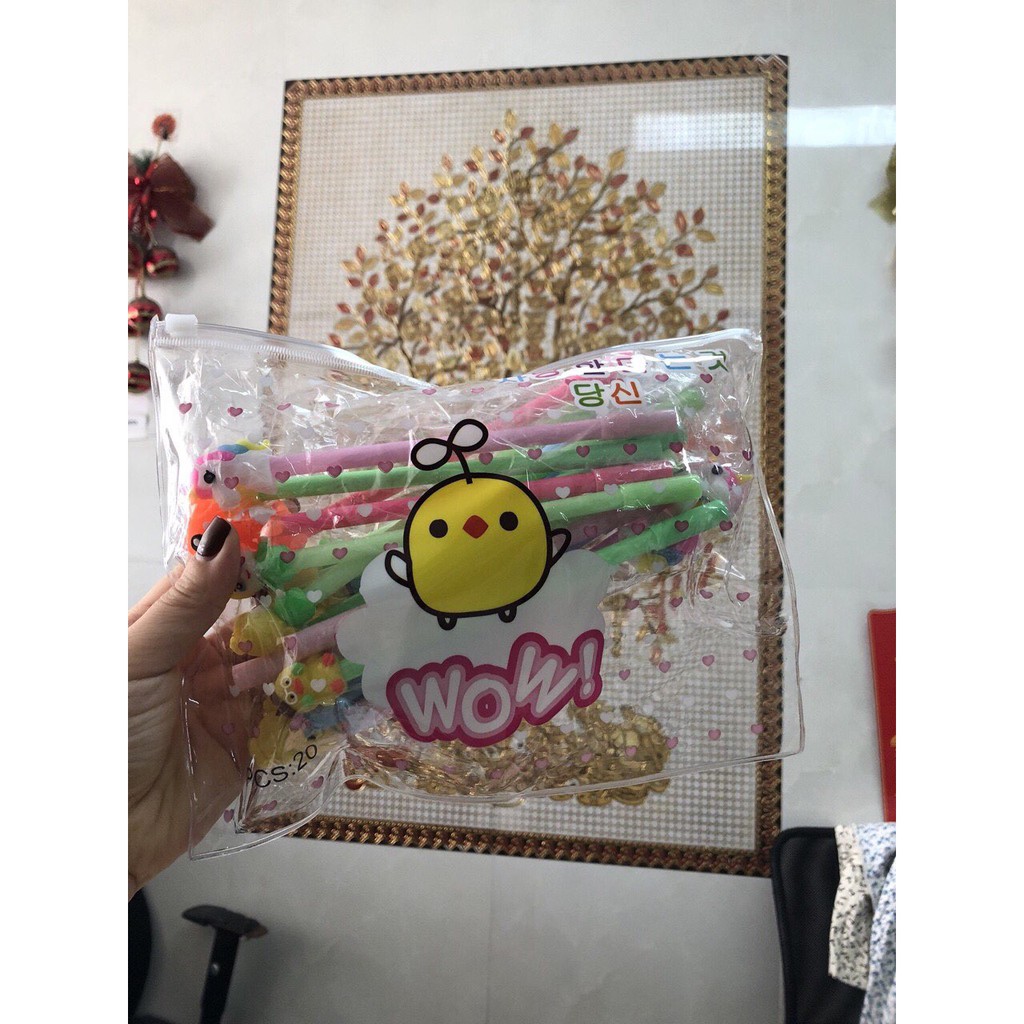 Set 20 Bút Bi Nước Siêu Cute Kèm Túi