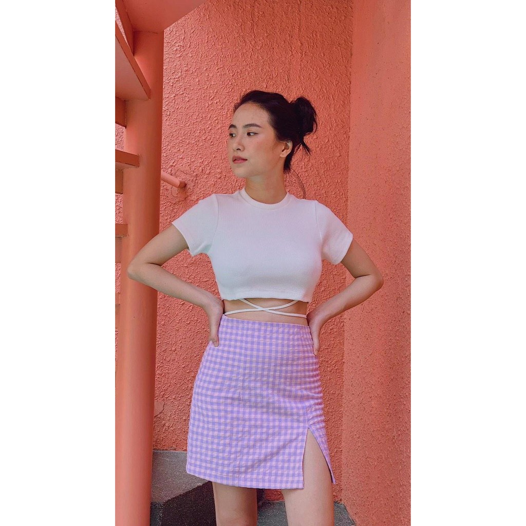 Áo tay ngắn cột eo