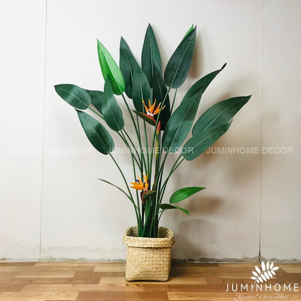 Giỏ cói Decor trang trí trồng Cây giả