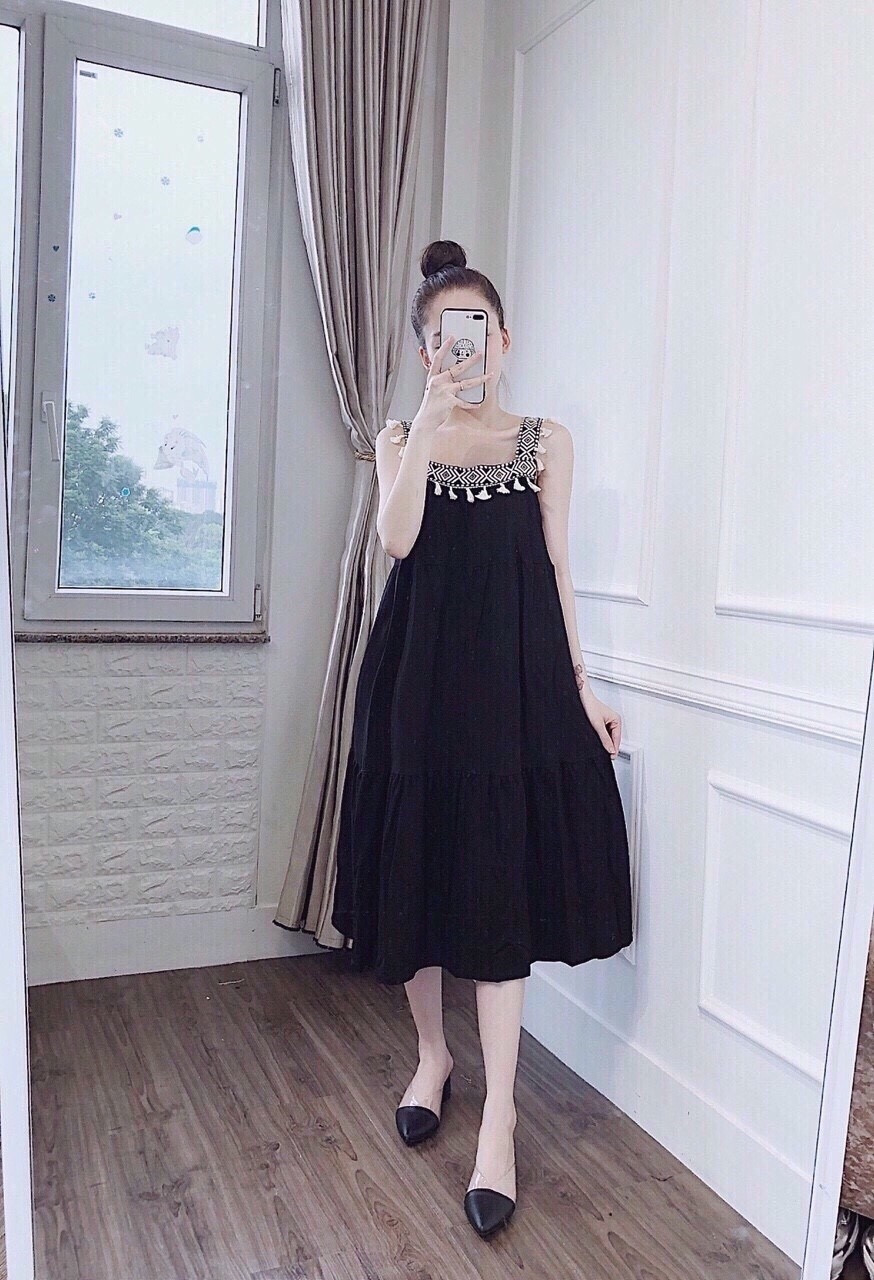 Váy bầu thiết kế maxi dáng dài chất lanh mát mẻ freesize từ 43-65kg-đầm bầu xinh