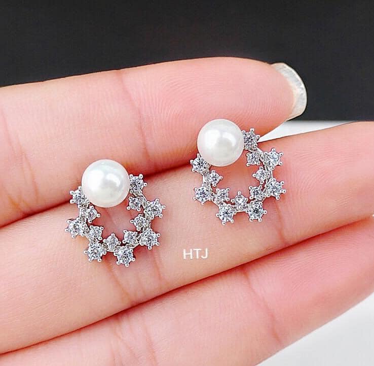 Bông tai nữ bạc ta gắn trai MS65a