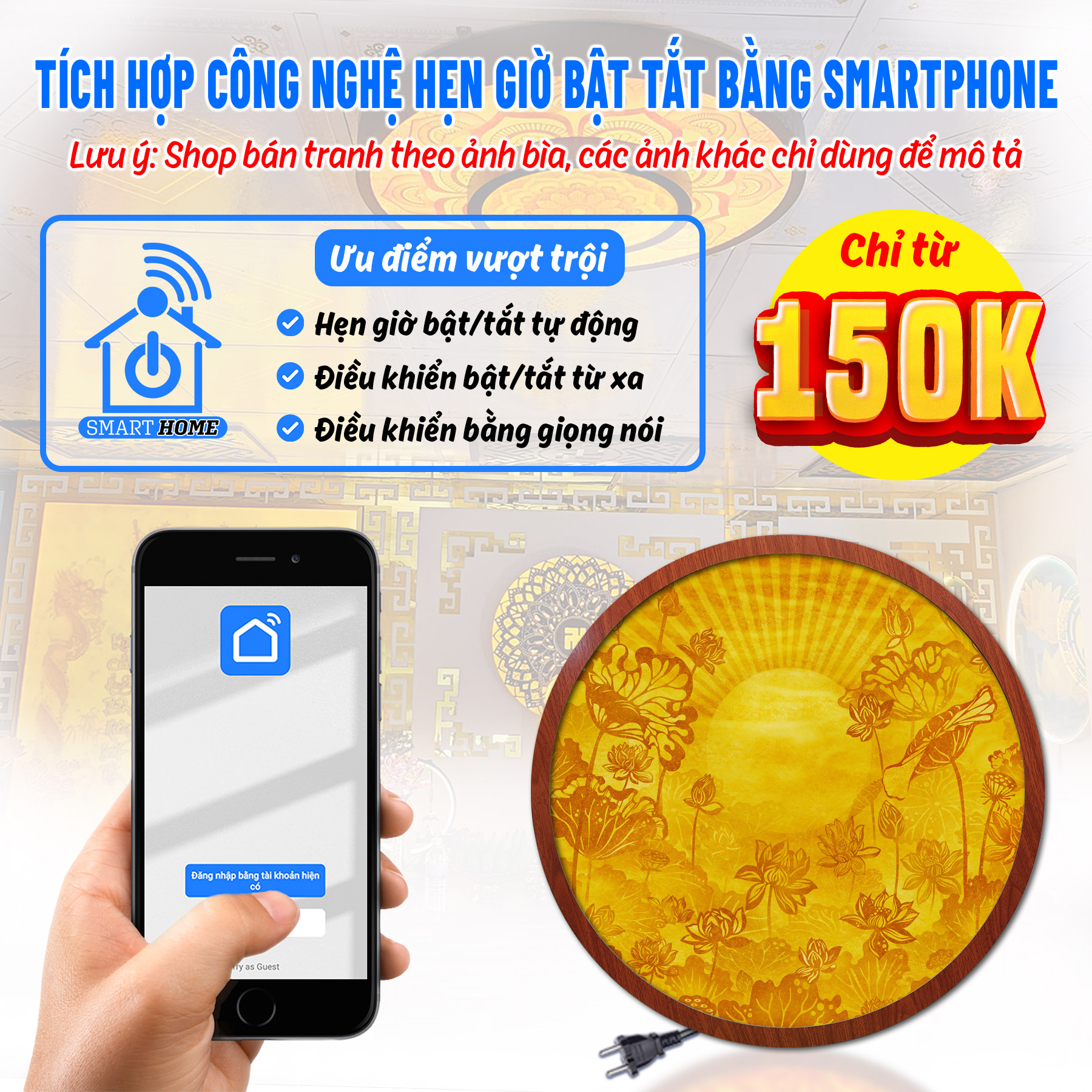 Đèn thờ hào quang phật tranh trúc chỉ tròn chân thiện mỹ, trang trí bàn thờ, hào quang trúc chỉ hoa sen tc-hq-98