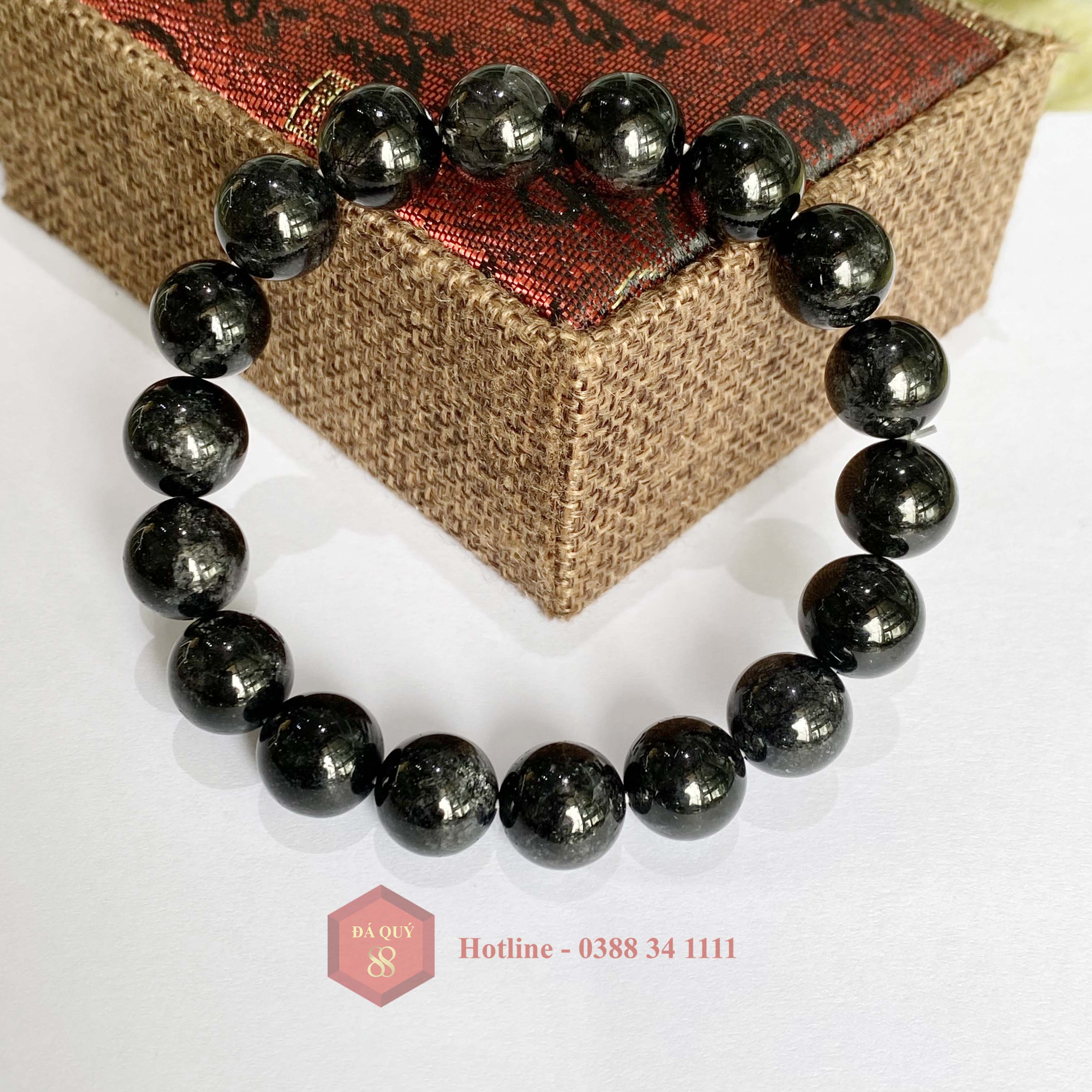 Vòng tay phong thuỷ đá thạch anh tóc đen tự nhiên đen đậm 11.5mm